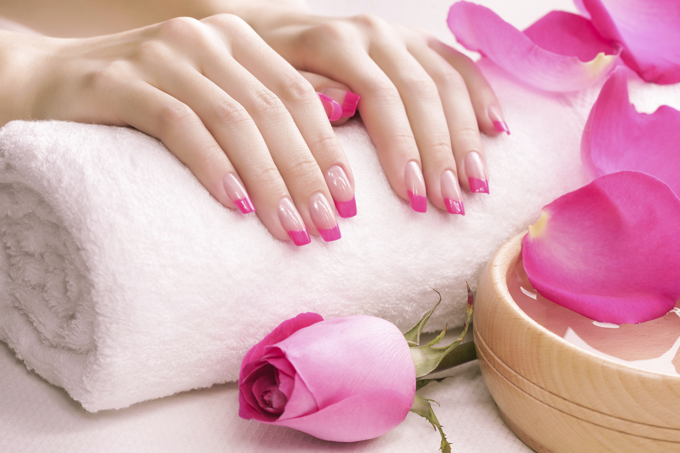 Elegant pink French-tip manicure by Nails by Nova